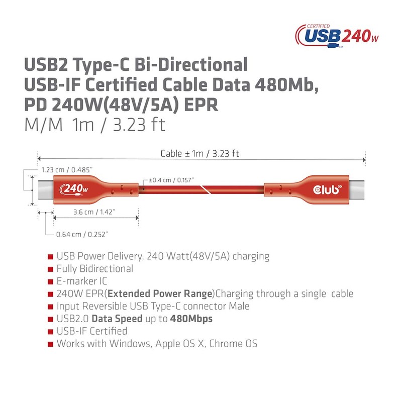 Club 3D CAC-1511 USB2 Tipo C a Tipo C Cable