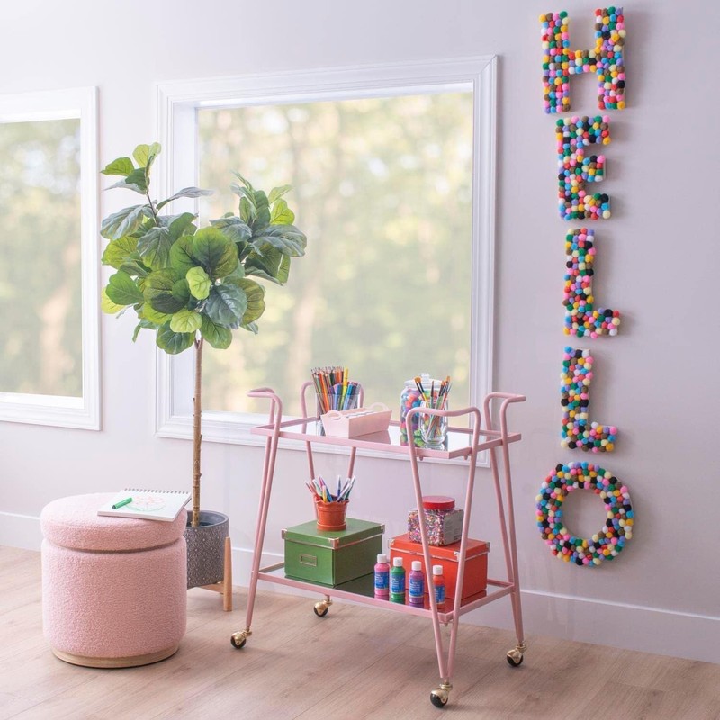 Linon Pink Mid-Century Bar Cart