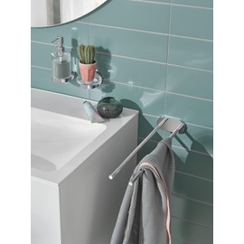 emco Round Towel Rail I Single Arm Rigid Metal Towel Rail I for Gluing I No Drilling I High-Quality Bath Towel Holder for Towels I Chrome