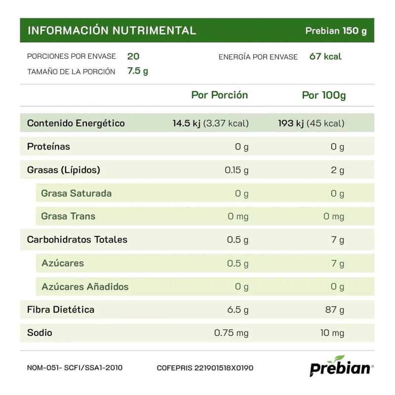 Prebian Prebiótios 150 Probióticos Fibra Vegano Azúcar
