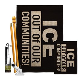 Abolish ICE ICE Out of Our Communities Burlap Flag Kit Stand Pole Burlap Wall Hanging Decor Home Porch Bandera para Mexican Gifts SF NY LA MAGA Support Sign Protest Poster Californian Pride Decor