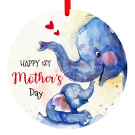 D4DREAM Happy 1st for Mom Cute First Mothers Day Elephant Ornament Gifts for New Mom Mothers Day Hanging Ornaments Decoration Mom to Be Gifts for First Time Mom to Be Expecting Mom