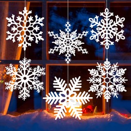 MIAHART 12 inches Large White Snowflakes Ornaments 6 Pack Big Plastic Glitter Snowflake Ornaments for Christmas Tree Winter Indoor Outdoor Window Giant Craft Hanging Snowflakes Decorations
