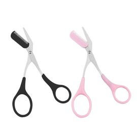 SHULLIN Pack of 2 Eyebrow Trimmer Scissors Beauty Eyebrow Scissors Curved Eyebrow Scissors with Comb Eyebrows for Shortening Eyebrow and Eyelashes (Black, Pink)