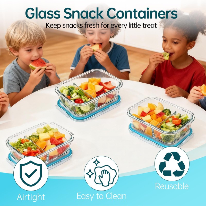 3 Pack Glass Snack Containers, Glass Snack Pack Containers with