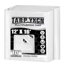 TA*RP YXCN White Tarp 12x16 Feet, 10 Mil Thick Waterproof Poly Tarps Cover UV Resistant, Rip & Tear Proof with Metal Grommets Every 20 Inches