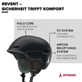 ATOMIC Revent Ski Helmet in Black, Size XL, Unisex for Adults, Custom Fit for Precise Fit, Superior Impact Protection, Innovative Ventilation System, Head Circumference 63-65 cm