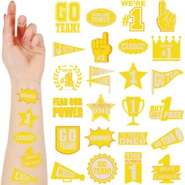Landhoow 240 Pcs Yellow Team Spirit Tattoos Temporary Glitter Go Team Tattoos Football Temporary Stickers Party Costume Accessory for School Spirit Supplies