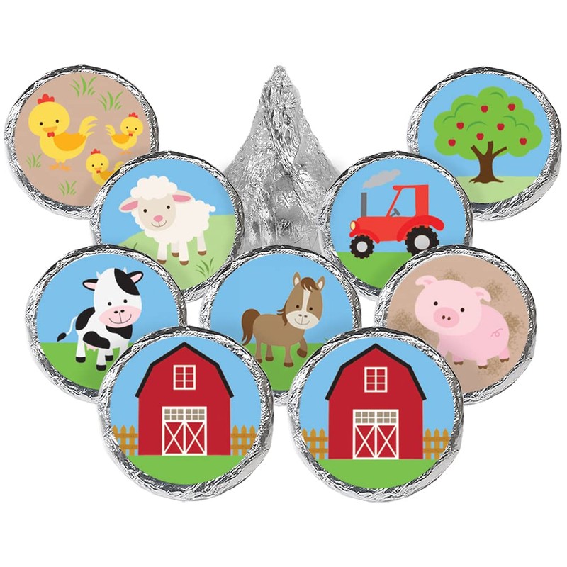 Barnyard Farm Animal Birthday Party Favor Chocolate Kisses Candy Stickers