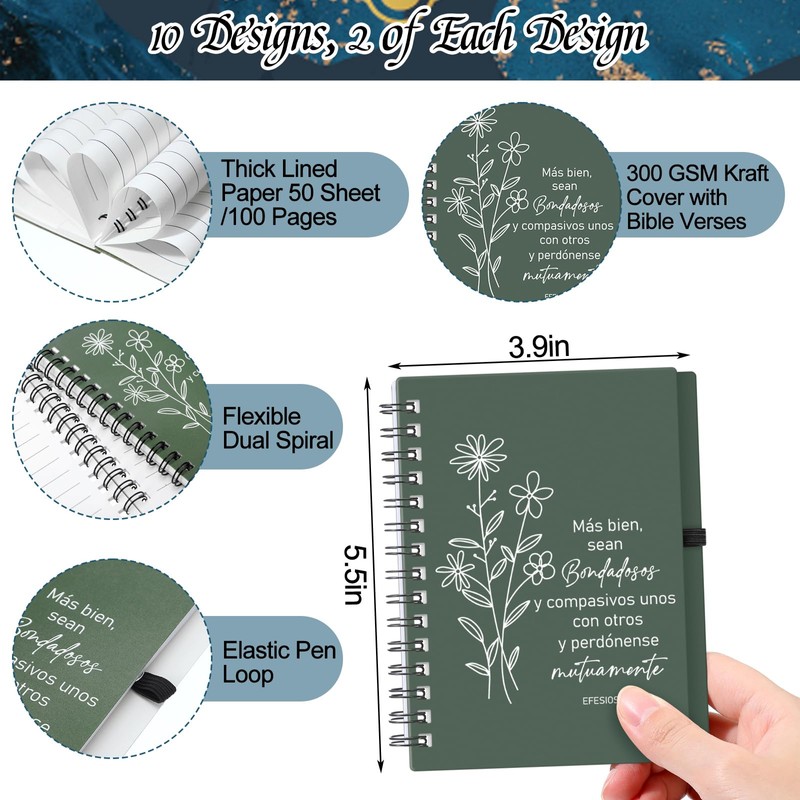 Resurhang 40 Pcs Spanish Christian Gift Notebook Pen, Flower, Morandi