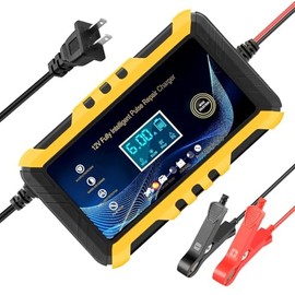 Car Battery Charger, 12V 6A, Intelligent Automatic Pulse Repair Starter, AGM/Gel Compatible (Yellow)