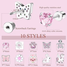 JeryWe 10 Pairs Hypoallergenic Stud Earrings Set for Sensitive Ears With Stainless Steel Post in Vivid Colors and Multi-styles Pink