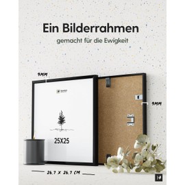 Heimlich® 1 x Picture Frame, 25 x 25 cm, Black Metal Frame, 1 Pack, Document Frame, Large Collage, Metal Frame, Aluminium Picture Frame, Poster, Square Picture Frame