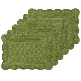 6 PC Quilted Placemats, 18"X13"Extra Large Cotton Placemats Set of 6, 100% Cotton Fabric Washable Cloth Table Mats for Kitchen & Dining Table - Soft &Easy Clean(Olive Green, Rectangular)