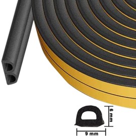 Weather Stripping Seal Strip Tape, Doors Windows Frame Self Adhesive D Type Foam Sealing Tape, 32.8Ft Rubber Soundproof Insulation Cell Foam Stripping, Black