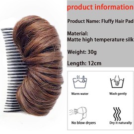 Light Brown Hair Volumizing Clip Bun with Invisible Pad for Thinning Hair - Fluffy Princess Styling Barrette for Girls and Women