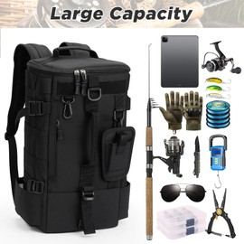 Aceshop Fishing Tackle Backpack Storage Bag, 20L Large Capacity Fishing Backpack Sturdy Sling Fish backpack Military Tactical bag Multi-Purpose Camouflage Fish Bag for Hiking Hunting Camping (Black)