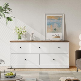 JUMMICO Dresser for Bedroom, Wide Chest of Drawers with 5 Wood Dresser Drawers, TV Stand, Modern Design for Bedroom, Living Room, Hallway, and Entryway (Light White)