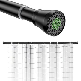Black Shower Curtain Pole Extendable Curtain Poles 115-195 cm Net Curtain Rod Tension Rods for Curtains Shower Curtain Rod Telescopic Curtain Pole No Drilling Spring Rod for Windows,Bathroom