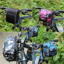 Boxonly Blue Camo Handlebar Bag, Waterproof Handlebar Storage Bag, Large Capacity Bike Front Bag with Easy Mount, Ideal for MTB and Road Cycling, 7" x 6" / 19 x 14 cm