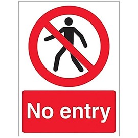 V Safety 52016AN-R No Entry Pedestrian Prohibition Sign - Portrait - 150mm x 200mm - 1mm Rigid Plastic, Black/Red