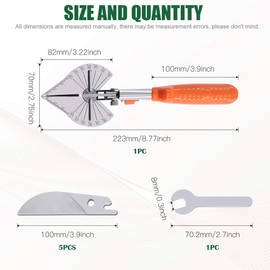 Keadic 7Pcs Multi Angle Miter Shear Cutter, Multifunctional Trunking/Miter Shears with Wrench and Upgrade Spare Blades, Quarter Round Cutting Tool for Cutting Soft Wood Plastic(45 to 135 Degree)