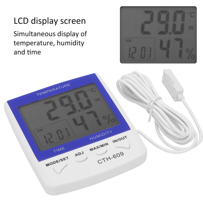 CTH‑609 Digital Thermometer Hygrometer Wall Mounted Temperature Humidity Meter for