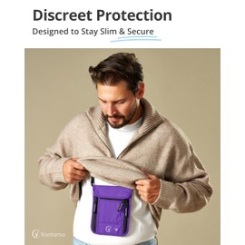 Premium Neck Wallet Travel Pouch and Passport Holder, RFID Protected, Fits Passport with cover. Passport Holder Neck For Men and Women, Purple Black