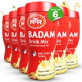 MTR Badam Drink Mix – 500g Pack of 6, Multi-purpose Drink Mix, Premium Almond Drink Mix made with select quality Almonds, Saffron & Cardamom, Authentic Indian Flavor, Quick & Easy to Prepare, Ideal for Desserts