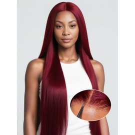 Tscom Ready to Go Glueless Wigs Human Hair Pre Plucked Pre Cut for Beginners 220 Density 99J Burgundy Wig Human Hair Straight 5x5 HD Lace Closure Wigs Human Hair with Baby Hair Bleached Knots 20 Inch