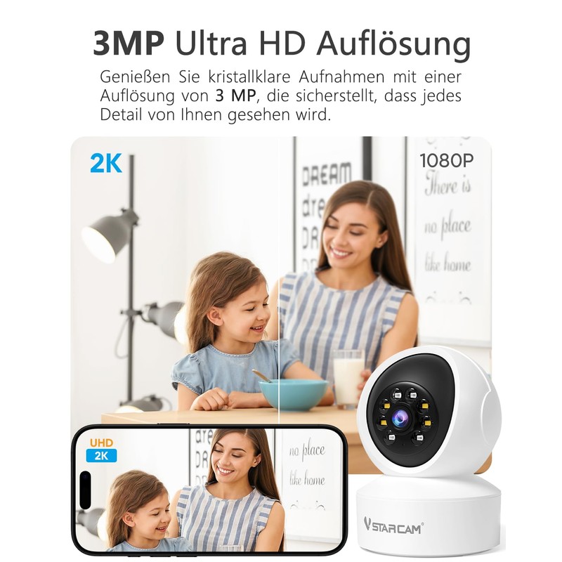 VSTARCAM Indoor Surveillance Camera - 2K QHD, 360° WLAN Indoor