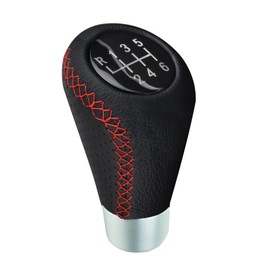 Abfer 6 Speed Shift Knob Leather Stick Shifting Lever Handle Gear Shifter Knobs Fit for Most Manual Transmission Vehicle Car Truck (Red)