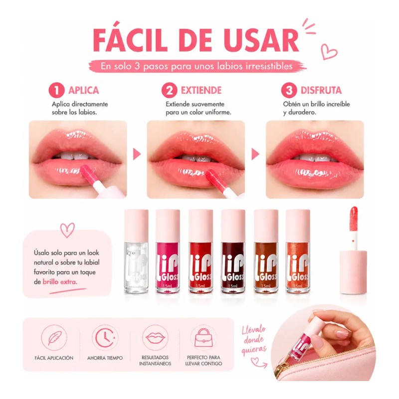 Set De 6 Aceites Para Labios Lip Glow Oil Gloss