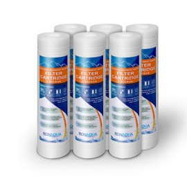 6 Grooved 5 Micron Sediment Water Filter Cartridges 10"x 2.5", Four Layers of Filtration, Removes Sand, Dirt, Silt, Rust, made from Polypropylene WELL-MATCHED with P5, AP110, WFPFC5002, CFS110, RS14