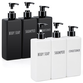 Segbeauty Refillable Shampoo and Conditioner Bottles Set, 6 Pack Empty Plastic Square Shower Bottle, 16.9oz 500ml Bathroom Soap Dispenser for Body Wash, Shampoo Containers for Shower Bathroom Kitchen