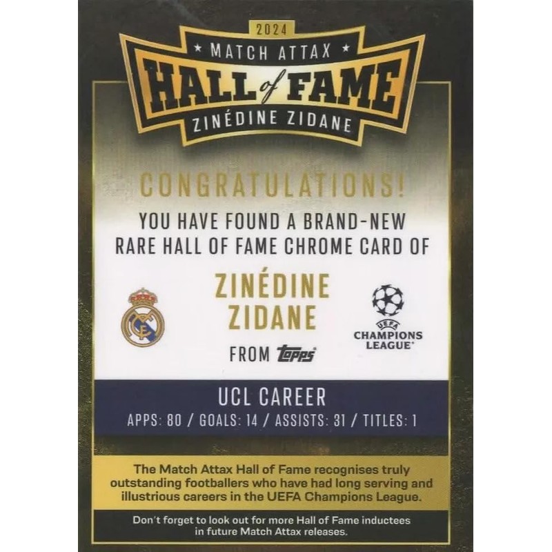 Match Attax 2024 2025 Zinedine Zidane Hall of Fame Trading