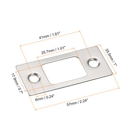sourcing map Door Strike Plate, 57mm x 25.5mm 201 Stainless Steel Latch Deadbolt Strike Plate with Box for Door Frame Door Jamb, Silver
