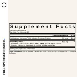 Codeage Binder + Systemic Binder Supplement - Activated Charcoal Pills, Bentonite Clay Mineral Powder, Fulvic & Humic Acids, Molybdenum, Carbon Forms - 90 Capsules