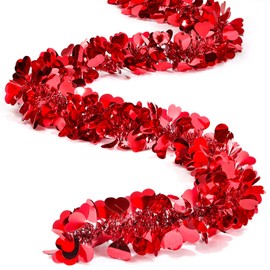 Valentines Shiny Heart Tinsel Garland 6.56 Feet Each Metallic Tinsel Twist Garland for Christmas Tree Ornaments Wreath Wedding Party Hanging Decoration(Red,4 Pieces)