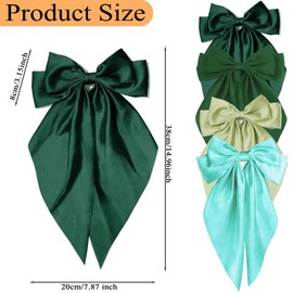 4PCS Green Hair Bows for Women Girls, Oversized Large Coquette Bow Aesthetic Hair, Silky Satin Long Tail Bowknot Hair Ribbons Big Bow Clip Accessories Trendy Stuff