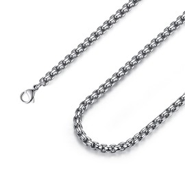 FOSIR Mens Chain Necklaces, 5mm Stainless Steel Rolo Chain Necklace for Men and Women, Silver Tone Box Chains for Men, 22 Inch