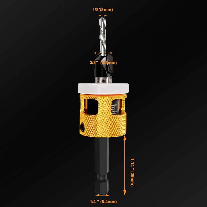BURTOK Adjustable Depth 1/8" x3/8" Countersink Drill Bit, Low Friction