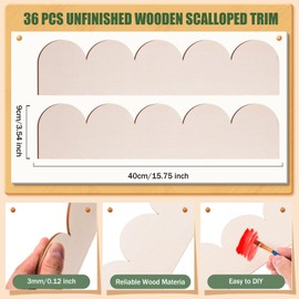 AWIZOM 36 Pcs Unfinished Wooden Scalloped Trims 15.75 x 3.54 Inch Decorative Wood Moulding Trim Scalloped Edge Wood Molding DIY Moulding Trim for DIY Crafts Home Wall Cabinet Shelf Window Door Decor