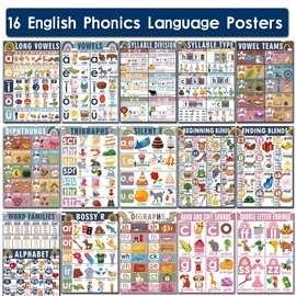 16 Sound Wall Classroom Phonics Language Arts Charts for Kids Toddler Learning Vowels Sounds Posters, Phonics Posters for Classroom, Digraphs and Blends Poster, Reading Posters for Classroom, Boho Classroom Decorations（16 x 11 Inch） (Boho Rainbow)