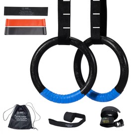 HMART ABS Gymnastic Rings 1600Ibs Capacity with Loop Bands – 15ft Woven Adjustable Numbered Straps Anti-Slip Sweat-Absorbent Hand Tape – Pull Up Rings for Home Outdoor Exercise Gym Rings