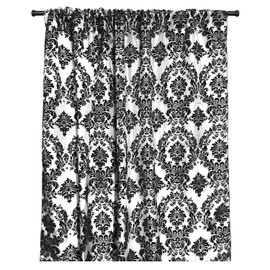 lovemyfabric Taffeta Flocking Damask Print Window Curtain Panel/Stage Backdrop/Photography Backdrop-Black on White (1, 56"X36")