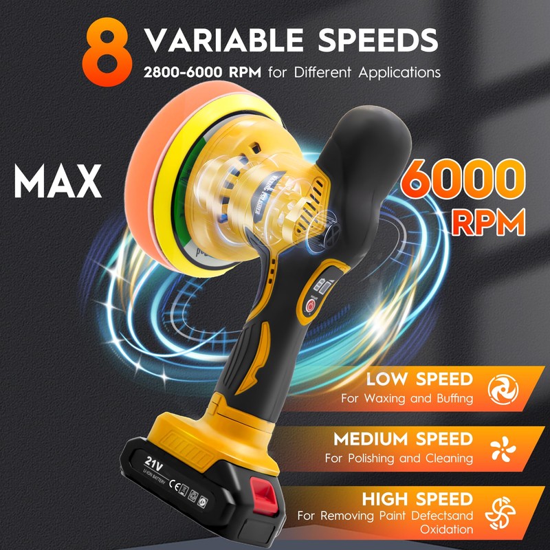 Cordless Car Buffer Polisher, 6 Inch Orbital Polisher Kit with