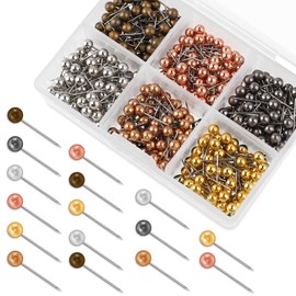 480pcs Map Pins Metallic Push Pins Board Noticeboard Pins, Beads Head Map Pins Tacks Decorative Small Bulletin Board Push Pins for Cork Board with Gold Black Colored Head (3/5 Inch Length)