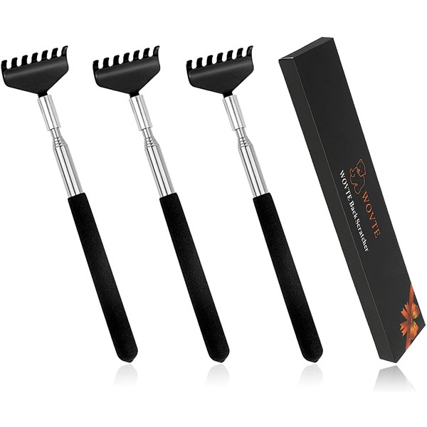 Back Scratcher, WOVTE 3 Pack Black Portable Extendable Stainless Steel Telescoping Back Massager for Adults Men Women Itch Relief (7.87 to 26.77 Inch)