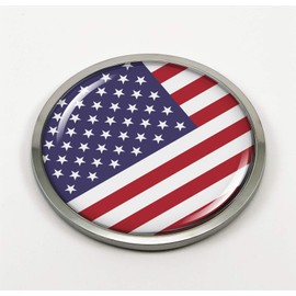 Flag of USA | United States of America | 3D Domed CAR Emblem Badge Sticker Chrome Metal Round Bezel